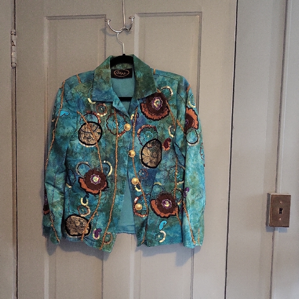 Vibrant Teal Embroidered Blazer